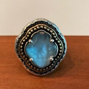 Retired James Avery Blue and Silver/Bronze Ring with Quatrefoil Design